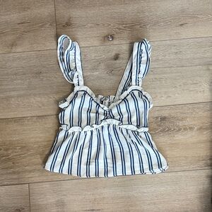 Striped Sleeveless Top - Blue and White